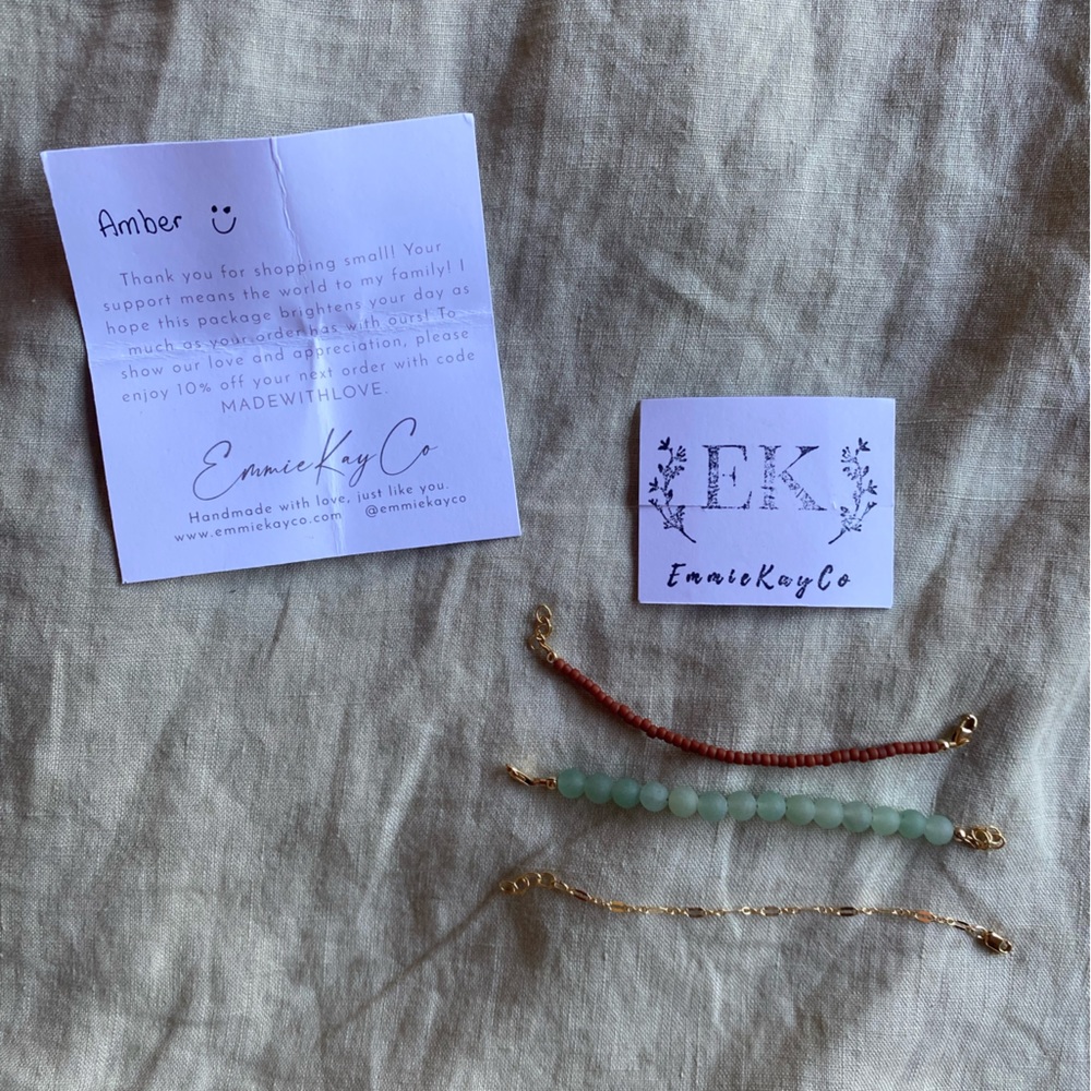 Emmie Kay Co baby bracelets, gold green and chestnut size 6-12 mo 4.5” length